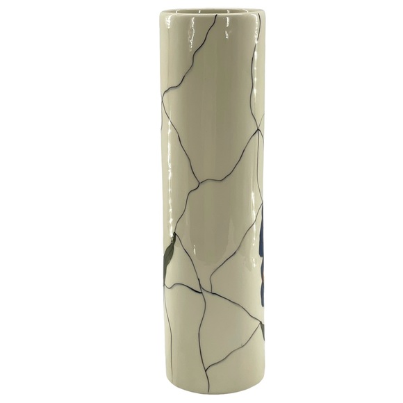 Vintage Japanese Otagiri Slender Off White Slender Vase w/ Blue Iris Motif 12.5" - Picture 2 of 11